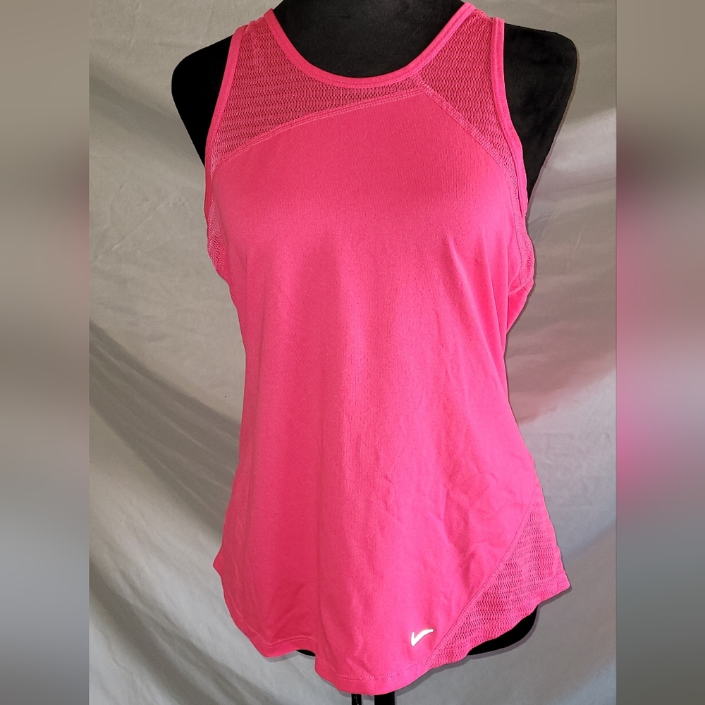 Nike Hot Pink Athletic DRI-FIT Racer Back Tank Top With Mesh Accents, Large